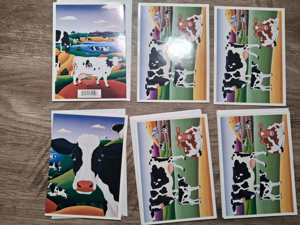 Vintage Cow Greeting Cards Set of 6 Farm Country Art Cards w/ Envelopes